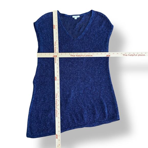 Eileen Fisher Organic Linen Asymmetrical Open Knit Sweater Womens Size M Navy - Picture 3 of 7